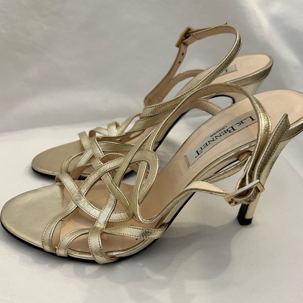 L.K. Bennett Gold Strappy Feria Heels‎ Size EU 37 - Picture 2 of 14